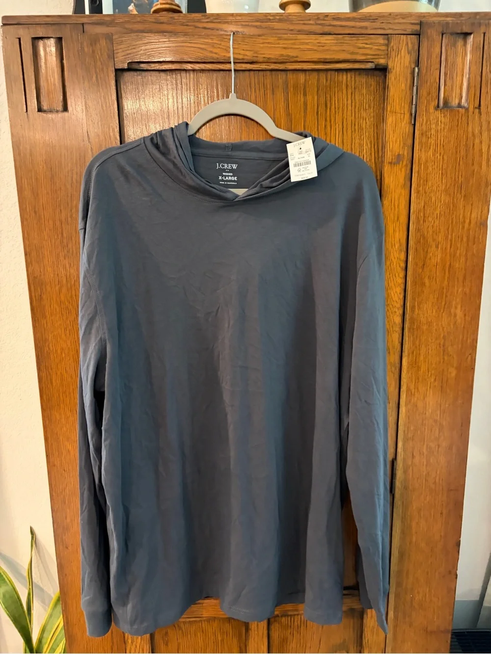 J. Crew Men’s Hooded Long-Sleeve Shirt — Charcoal